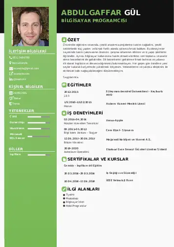 Bilgisayar Programcısı CV Örnekleri cv indir